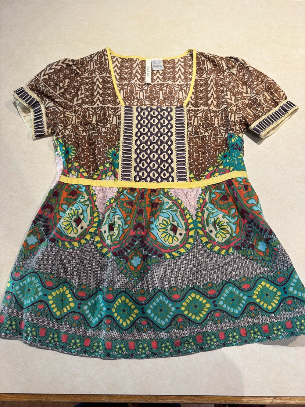 Ark & Co Brown and Multicolor Printed Short Sleeve Tunic